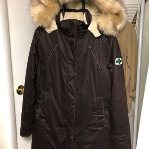 HOODLAMB NOORDIC PARKA MENS LARGE BROWN REMOVABLE ZIPPER HOODIE